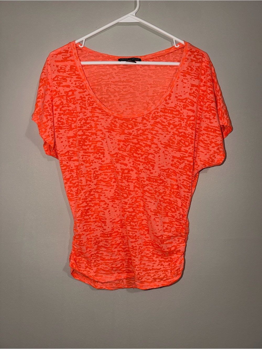 American Dream Neon Coral Burnout Scoop Neck Top – Size L